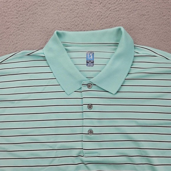 PGA Tour Shirt‎ Mens XXL Green Striped Polo Golf Outdoors Lightweight Casual - Picture 2 of 9